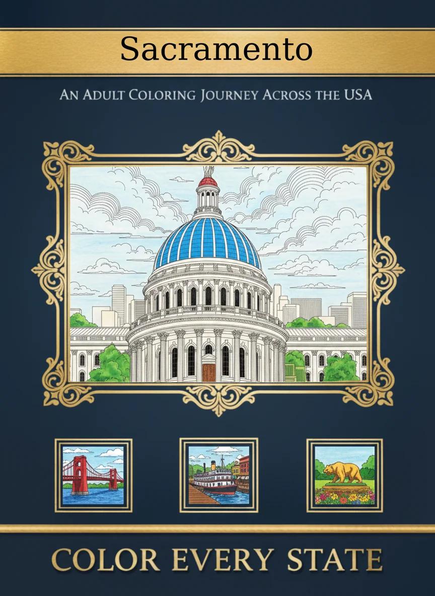 Sacramento Landmarks & California Poppies Coloring Book for Kids Ages 5-9 - Cover