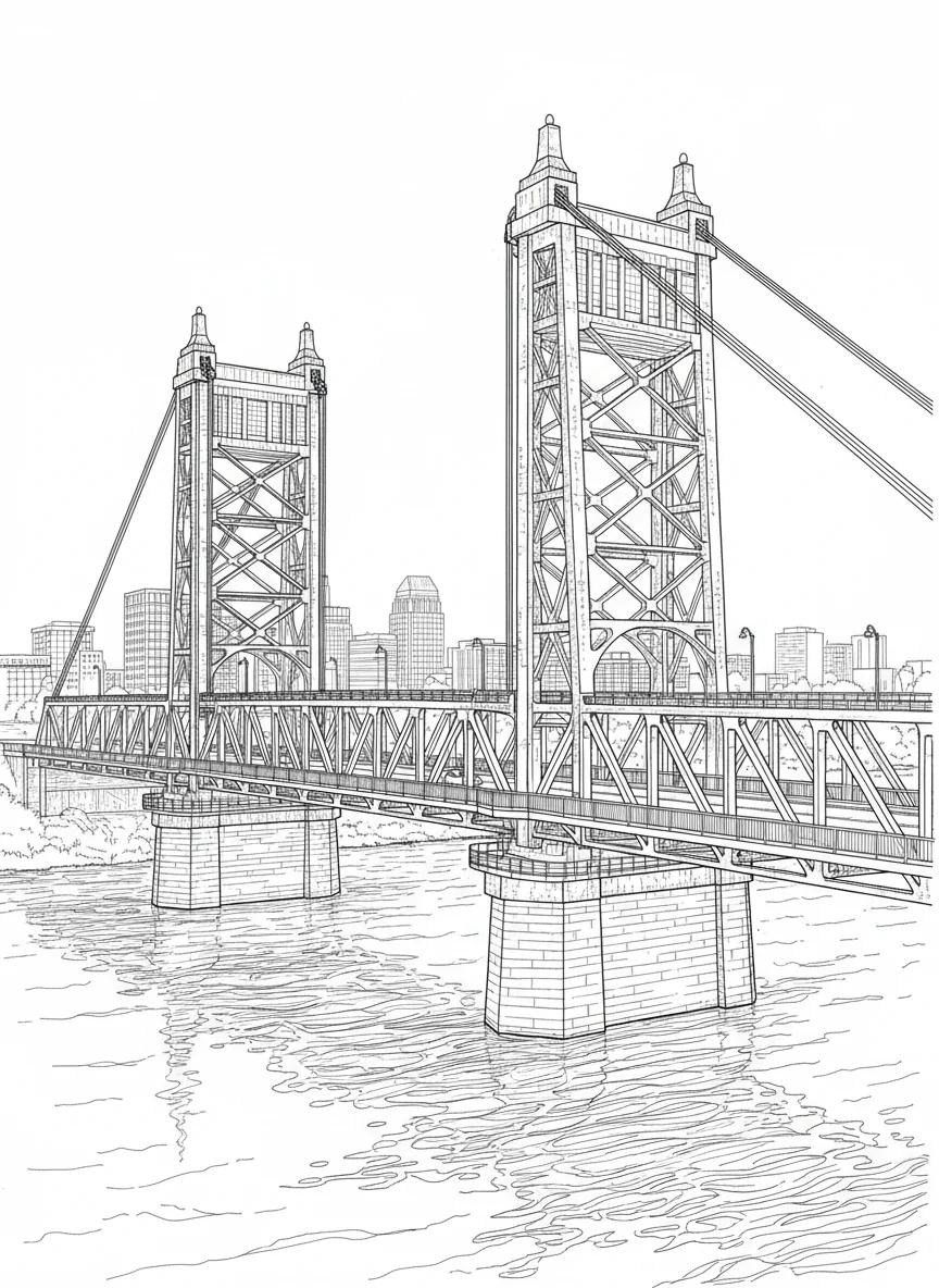 Sacramento Landmarks & California Poppies Coloring Book for Kids Ages 5-9 - Page 1