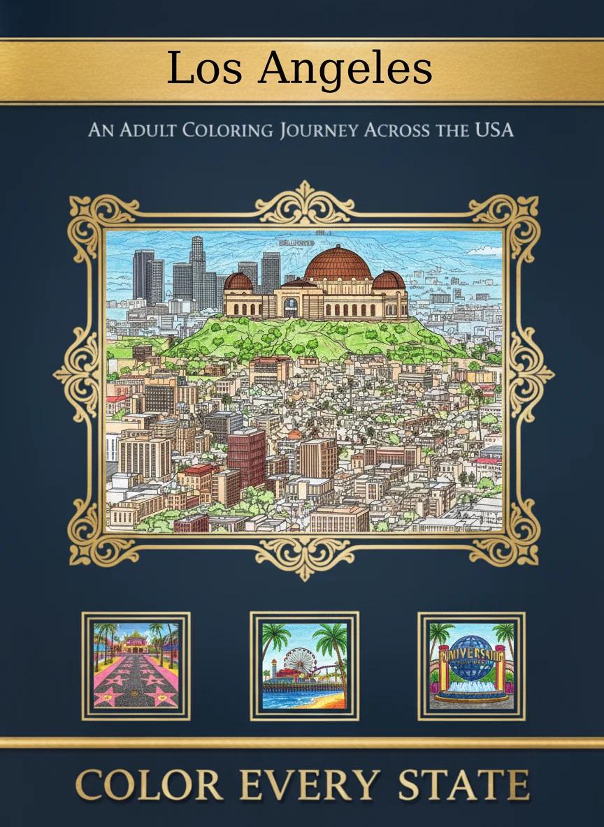 Los Angeles Dreamscapes: Premium Adult Coloring Book for Mindful Travel - Cover