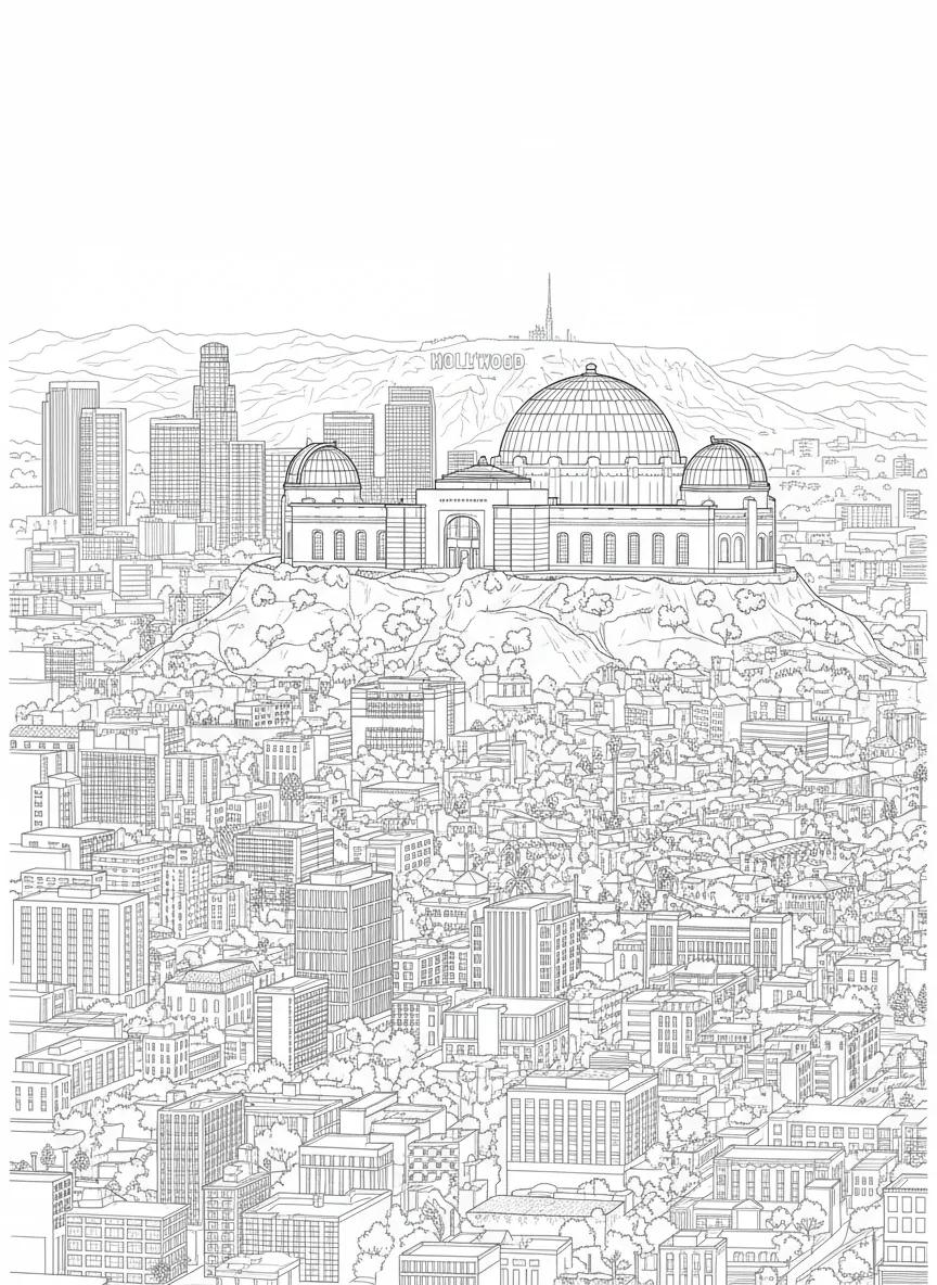 Los Angeles Dreamscapes: Premium Adult Coloring Book for Mindful Travel - Page 1