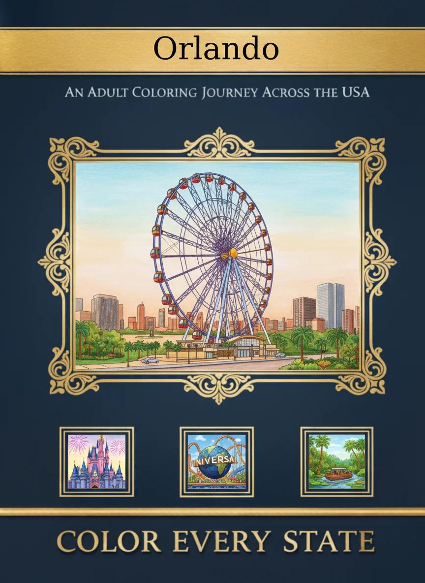 Orlando Landmarks & Thrills: Adult Coloring Book - Cover